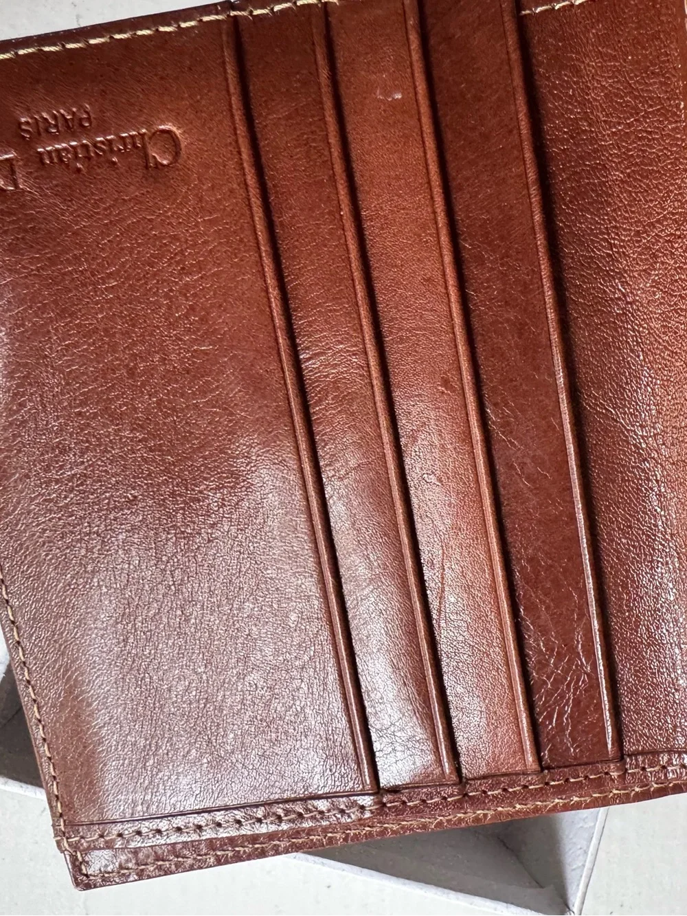 Dior Men’s Tan and Brown Ribbed Leather Wallet